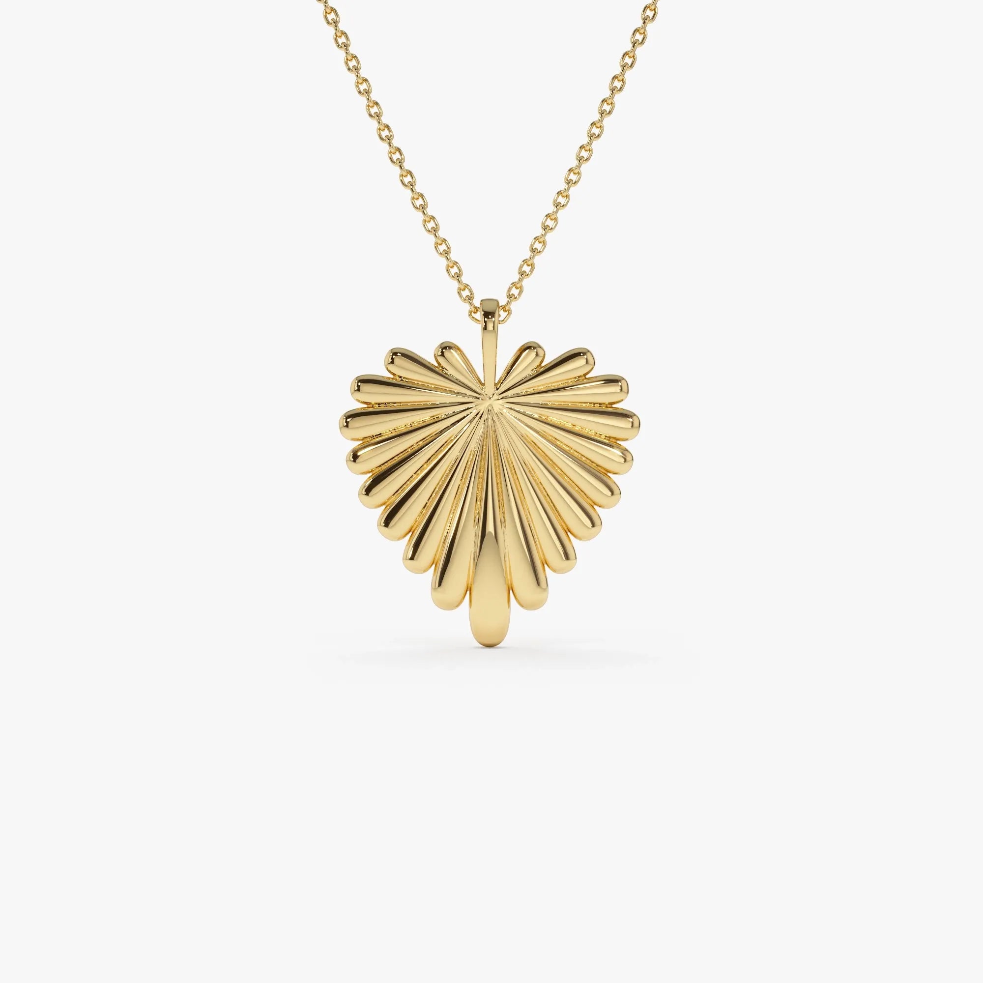 14k Solid Gold Sunburst Heart Pendant Necklace