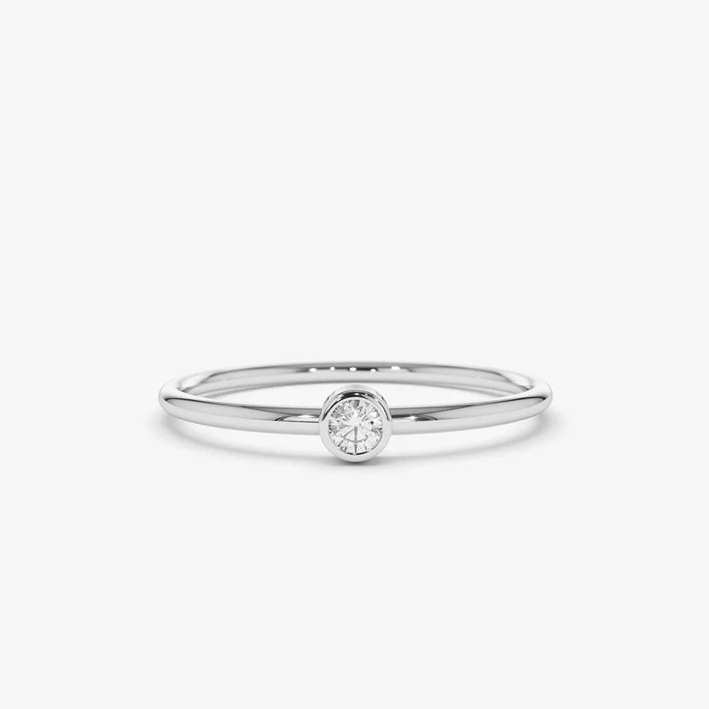 14K Solid Gold 0.05ctw Round Cut Diamond Solitaire Ring