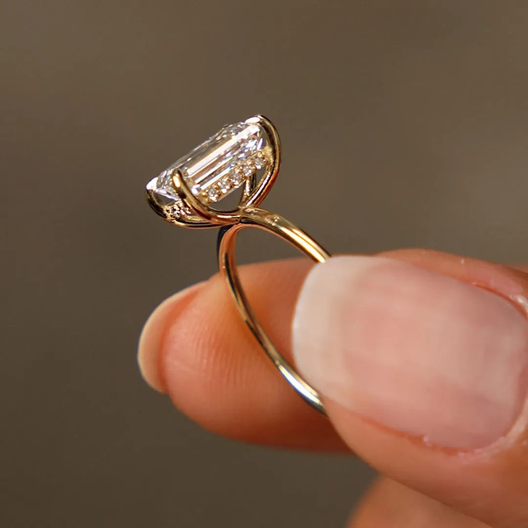 14k Gold Lab Grown Diamond Radiant Cut Hidden Halo Engagement Ring 1.60 Carat