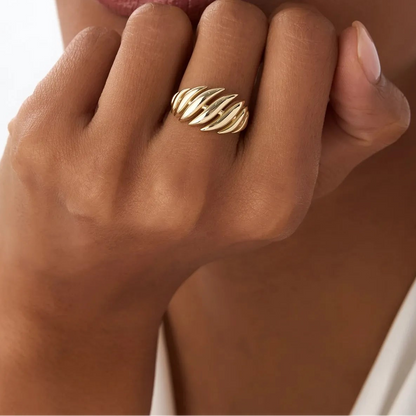 14k Gold Chunky Wave Dome Cocktail Ring 11.75mm Wide Statement Band