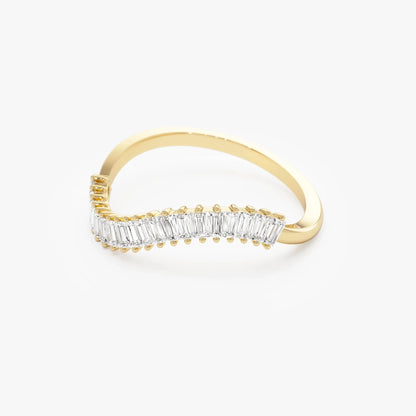 14k Gold Diamond Baguette Ring Wave Design 0.60 ctw