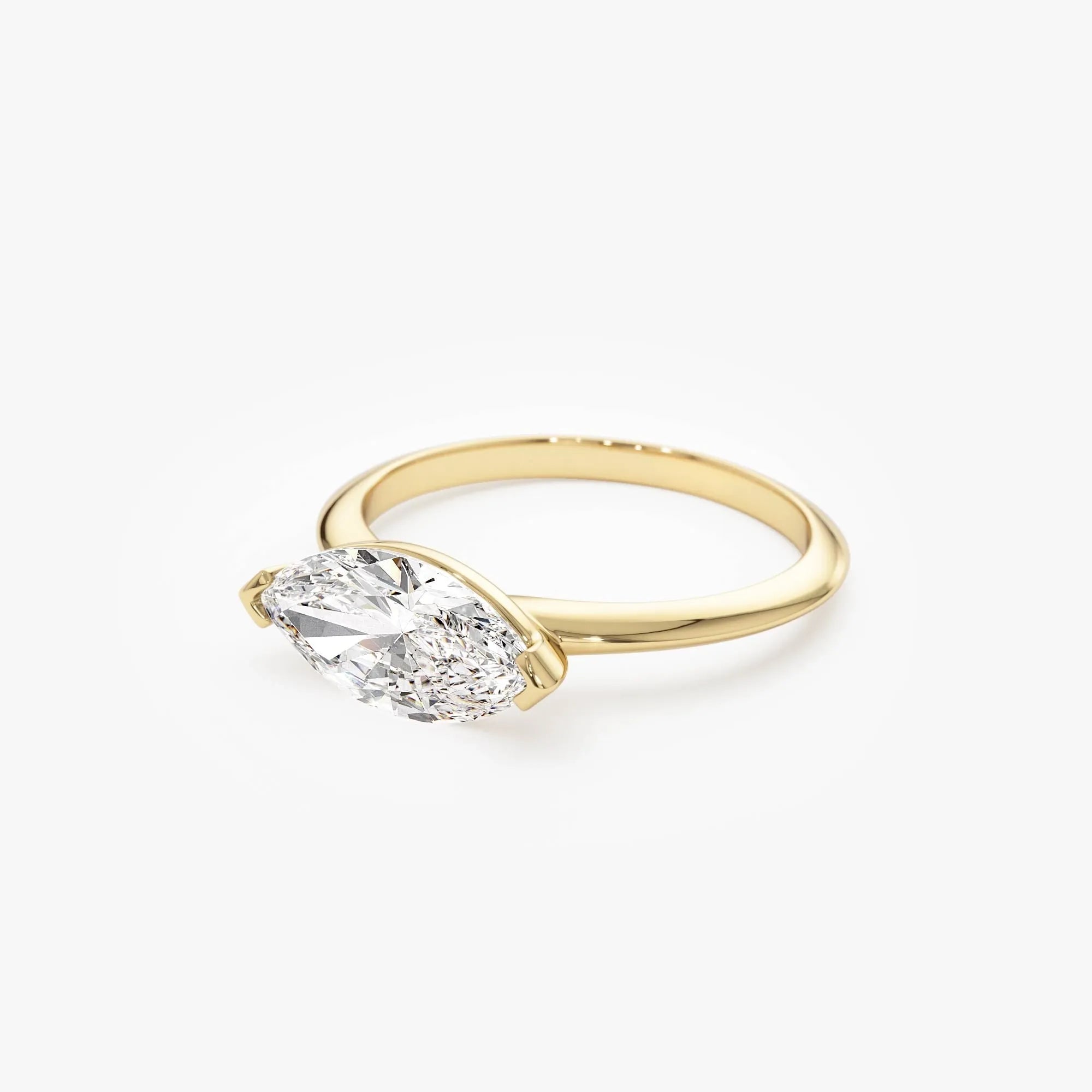 14k Solid Gold 1.5 Carat Marquise Lab Grown Diamond East-West V Prong Engagement Ring Vanna