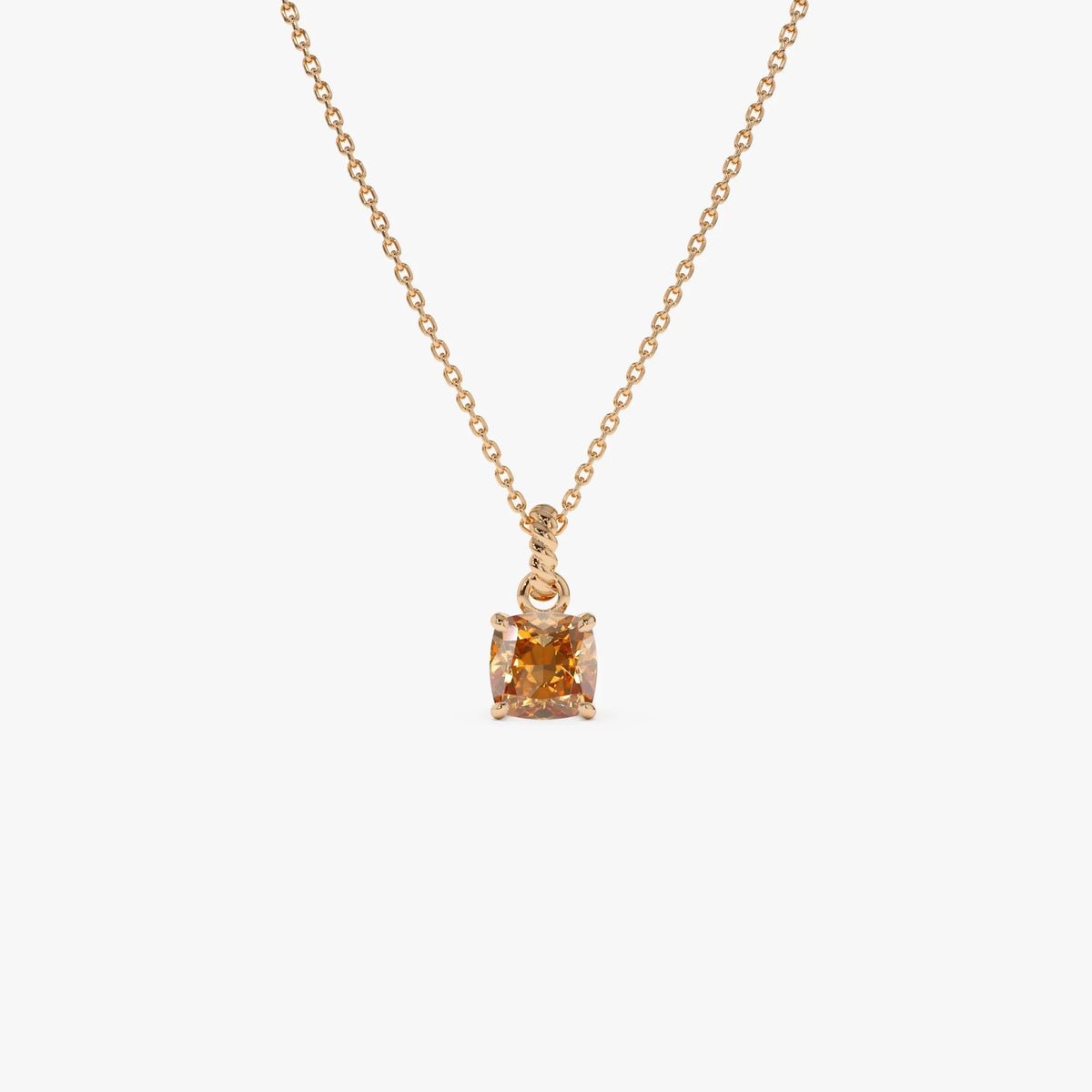 14k Solid Gold Citrine Cushion Cut Solitaire Necklace 0.80 Carat