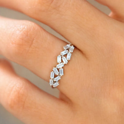 14K Gold Baguette Diamond Stackable Cluster Ring 0.27 Carat