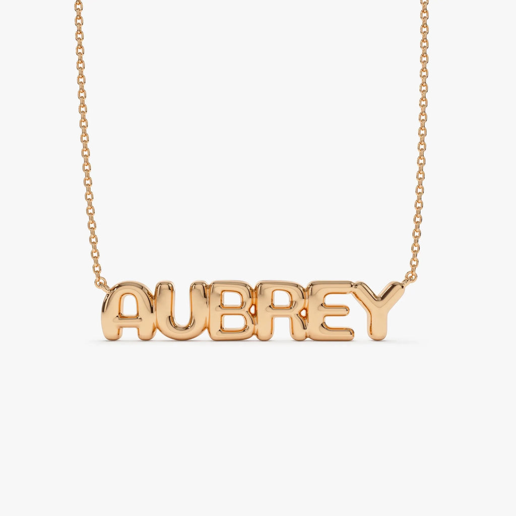 14k Solid Gold Personalized Bubble Name Necklace Custom Pendant