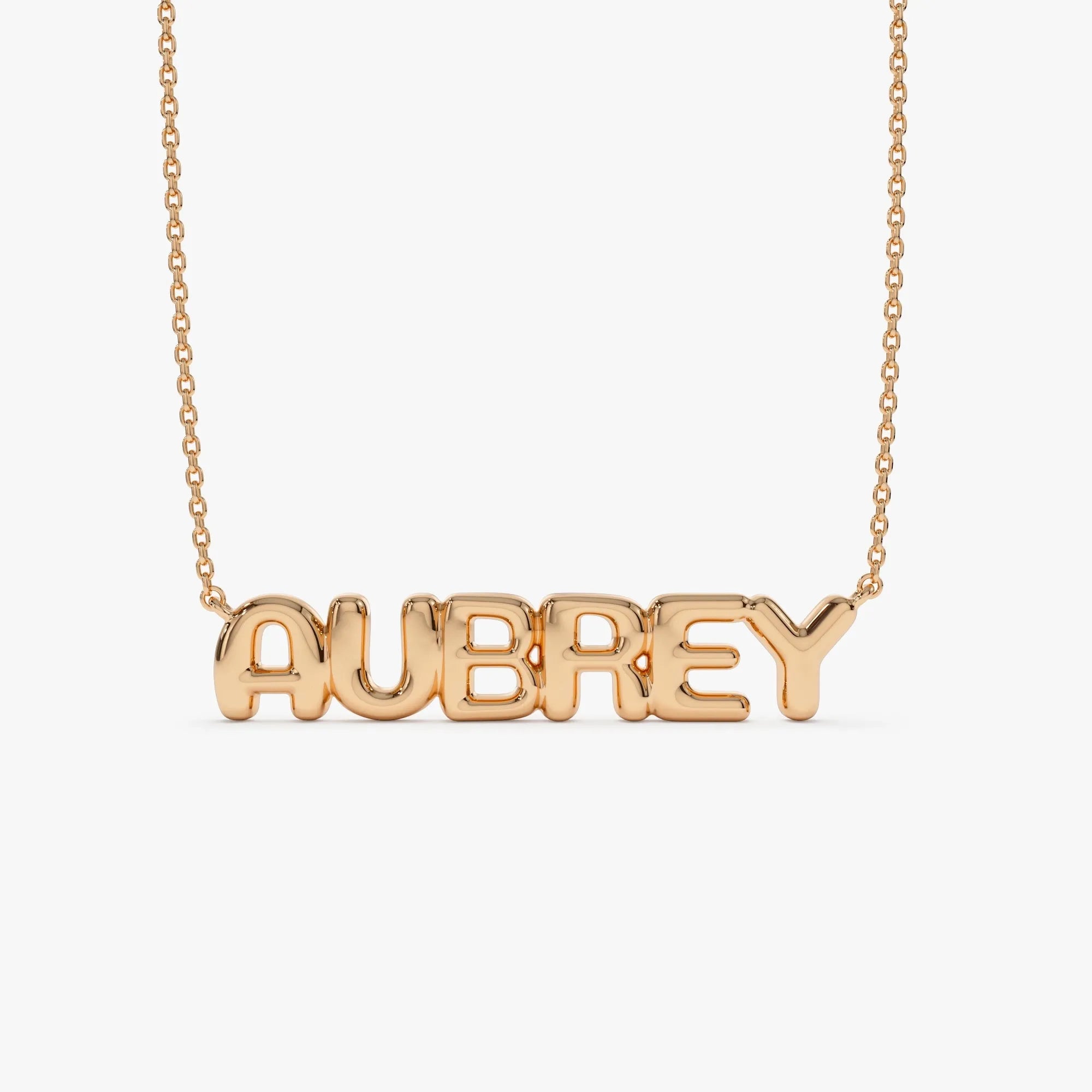 14k Solid Gold Personalized Bubble Name Necklace Custom Pendant