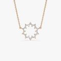 14K Solid Gold 0.40 CTW Round Diamond Sun Circle Necklace Prong Setting