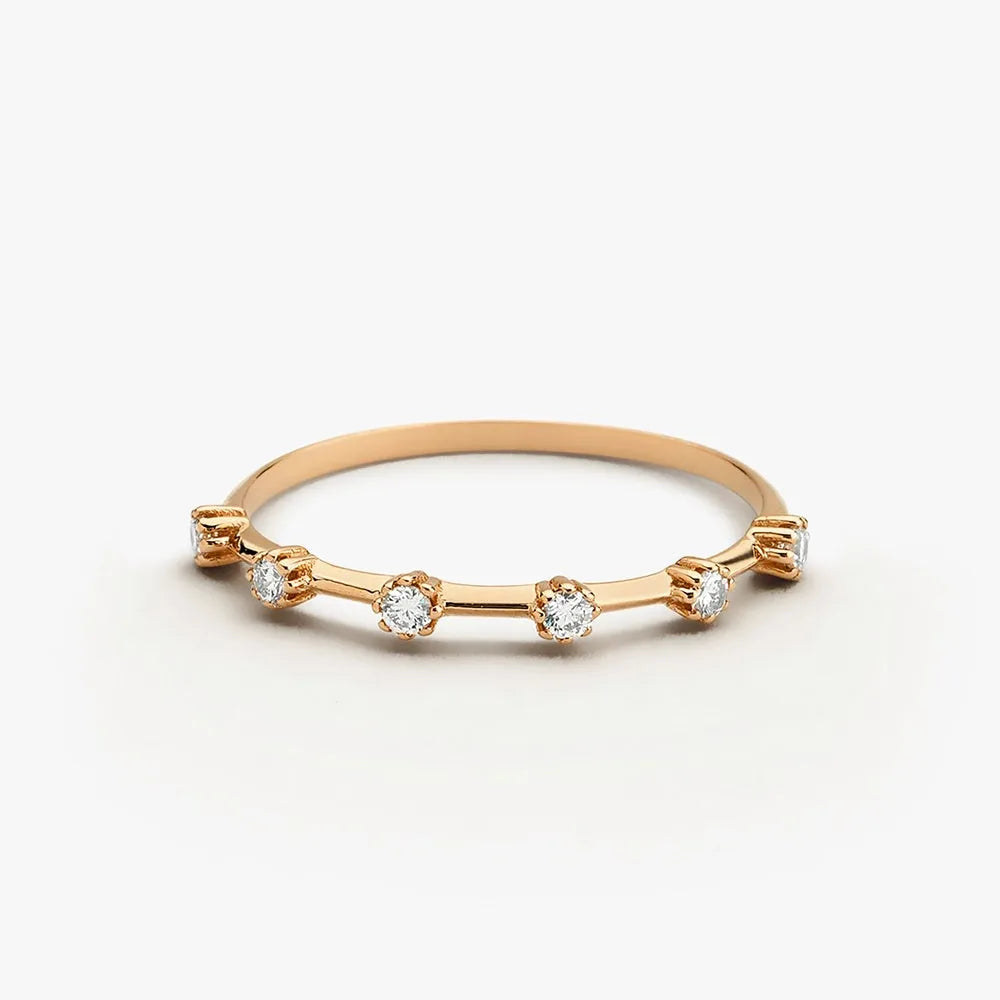14k Gold Round Diamond Spaced Stacking Ring 0.10 CTW Prong Set