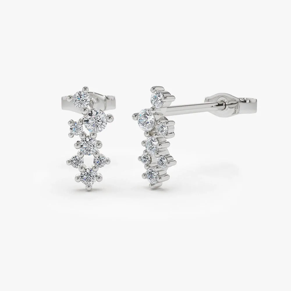 14k Gold Diamond Round Cut Cluster Earrings 0.33 ctw