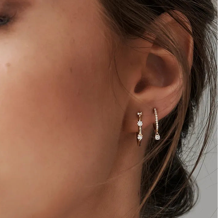 14k Gold Diamond Round Cut Prong Setting Hoop Earrings 0.32 ctw