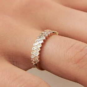 14k Gold Double Row Diagonal Baguette Diamond Ring 0.55 ctw