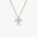 14K Solid Gold Round Diamond Clover Pendant Necklace 0.14ctw