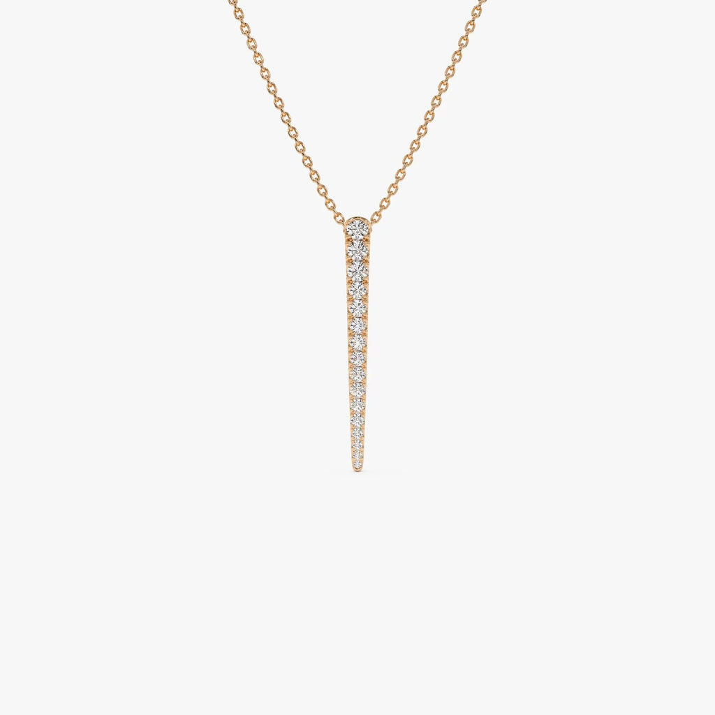 14K Solid Gold 0.23 CTW Round Diamond Tapered Bar Necklace