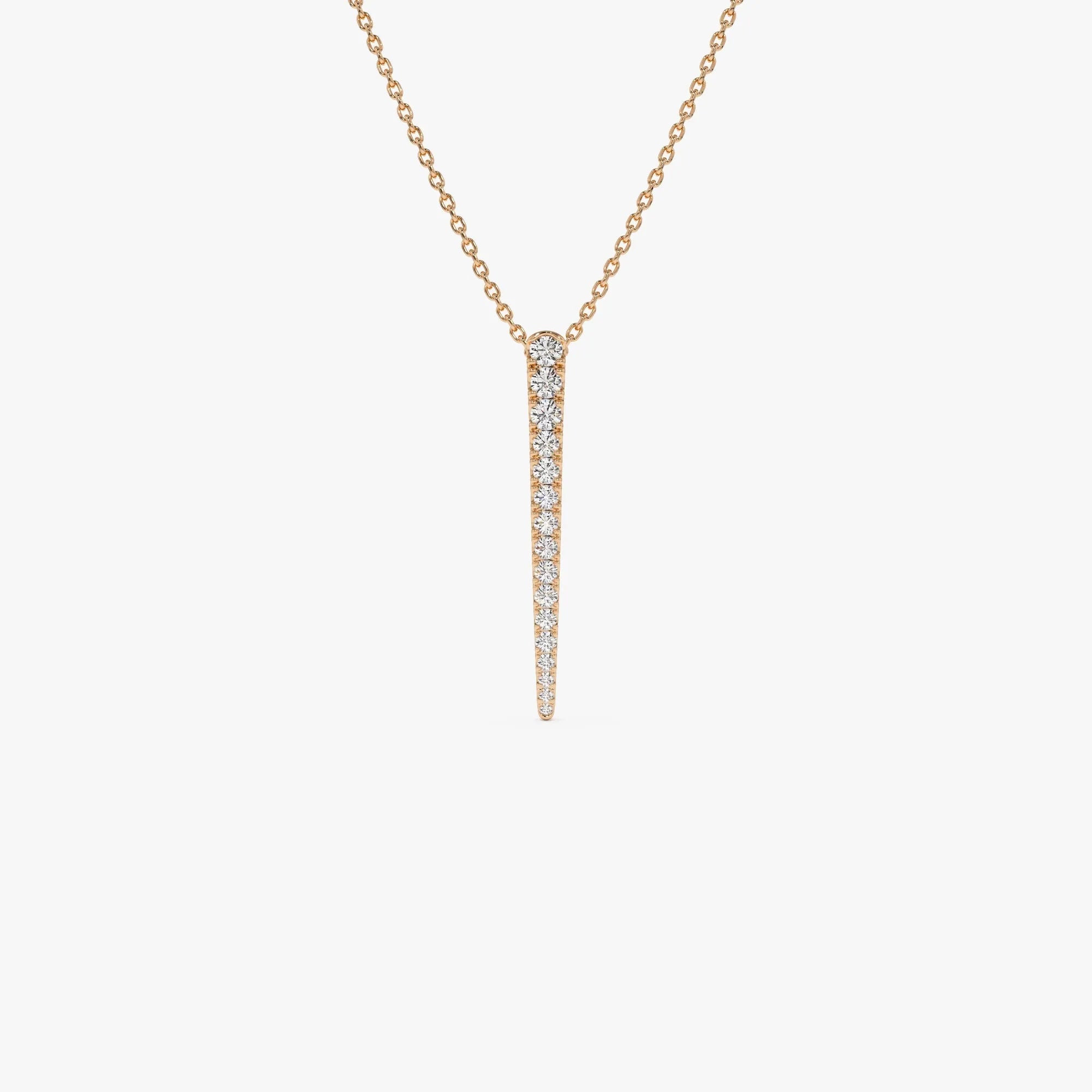 14K Solid Gold 0.23 CTW Round Diamond Tapered Bar Necklace