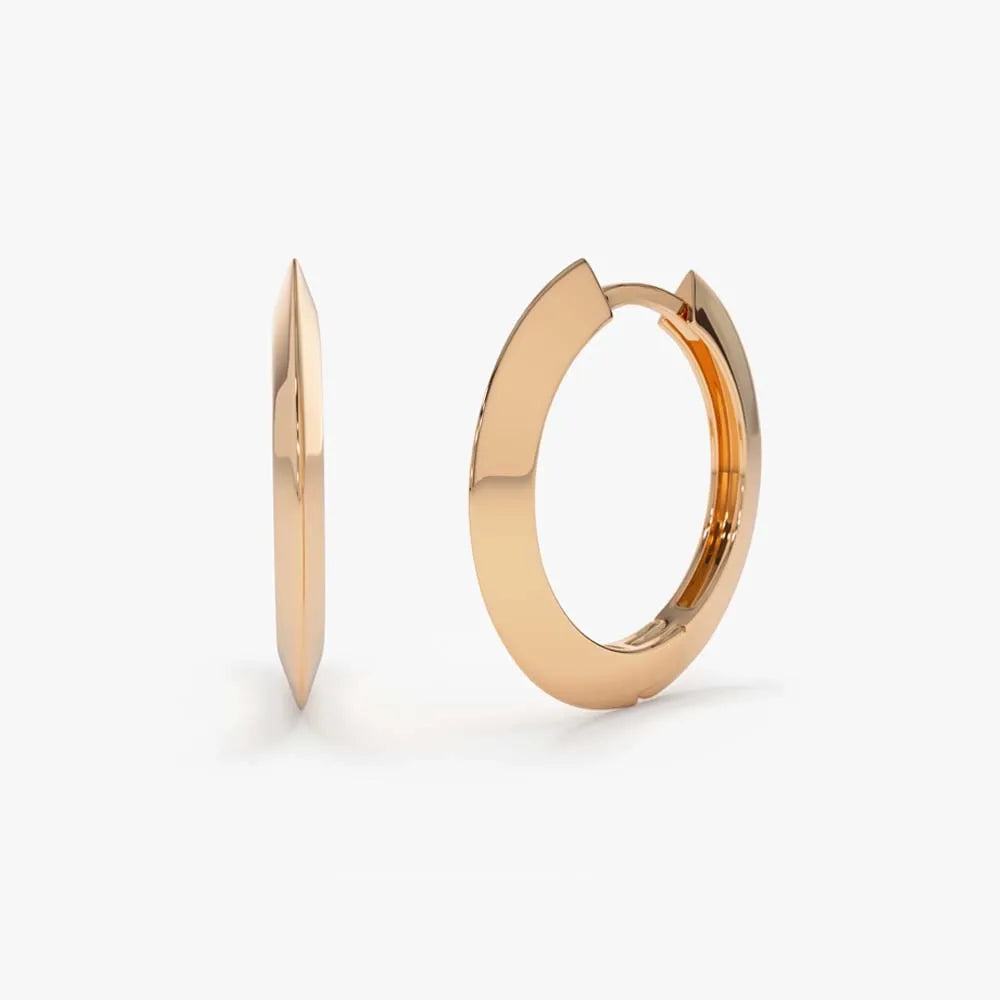 14k Solid Gold Flat Hoop Earrings 15mm Inner Diameter 1.90mm Width