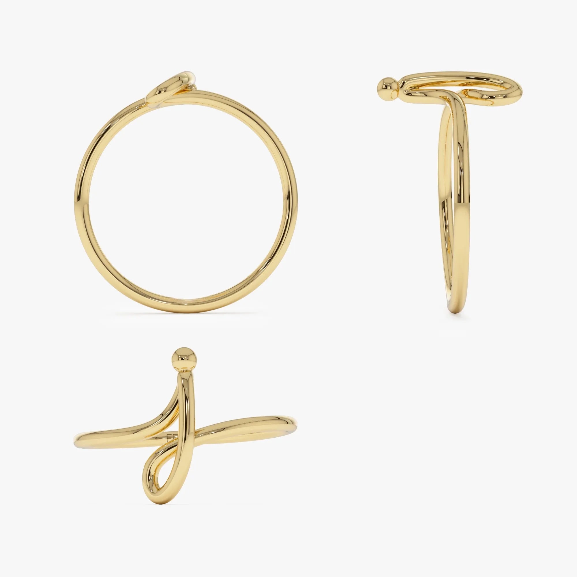 14K Solid Gold Minimalist Wire Letter Ring Personalized Initial Custom Jewelry