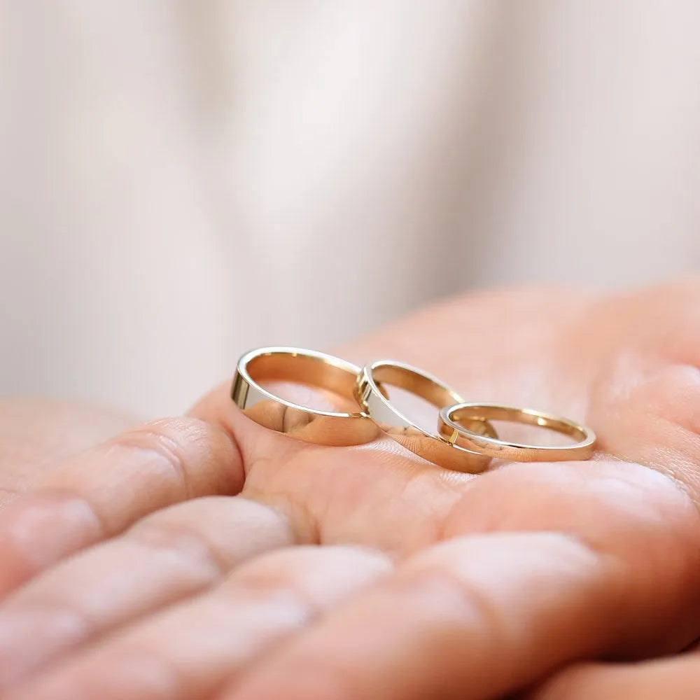 14K Solid Gold 4mm Flat Classic Minimalist Wedding Band Ring