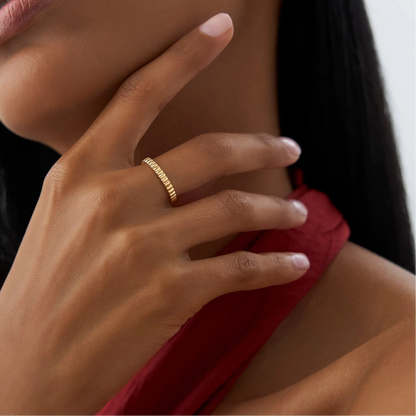 14k Solid Gold Ribbed Textured Stackable Band Ring 2.5mm Width