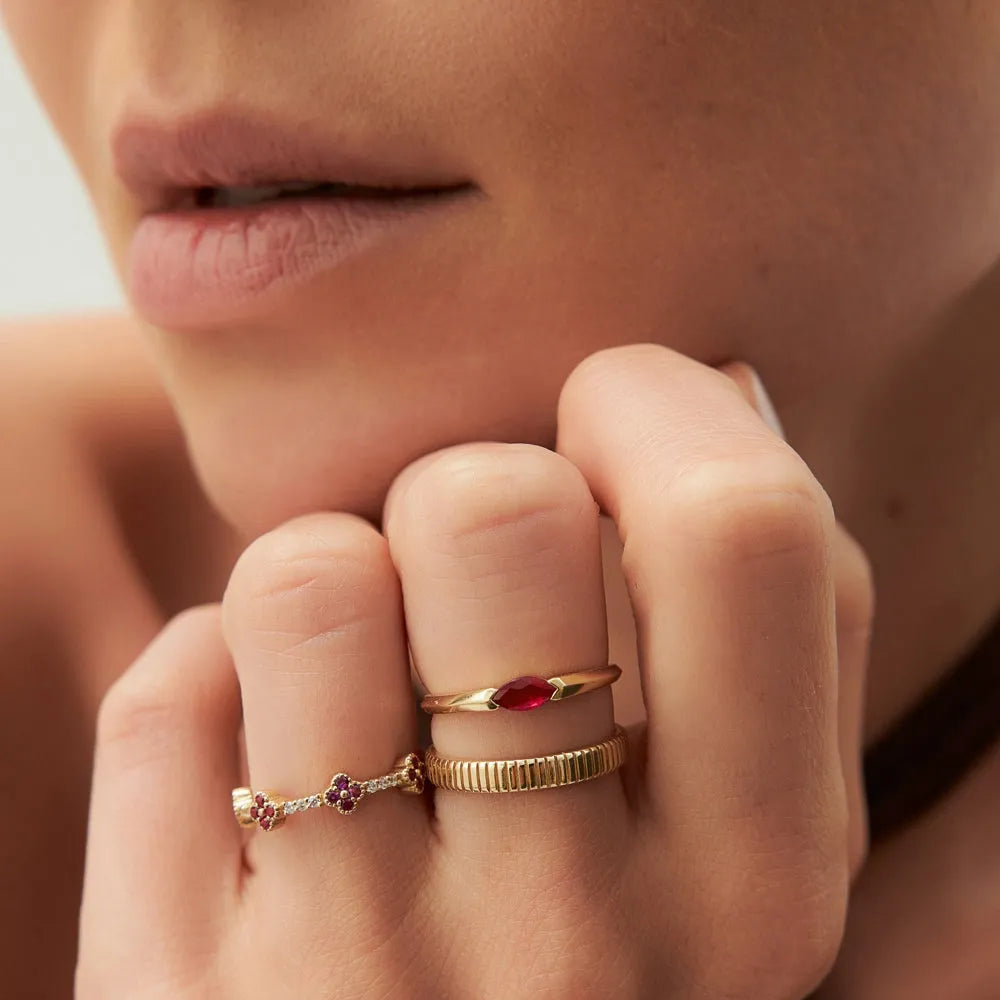 14k Gold Natural Ruby Marquise Cut Horizontal Ring 0.27 ctw