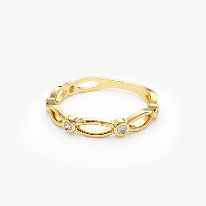 14K Gold Round Diamond Bezel Setting Wedding Band 0.16ctw