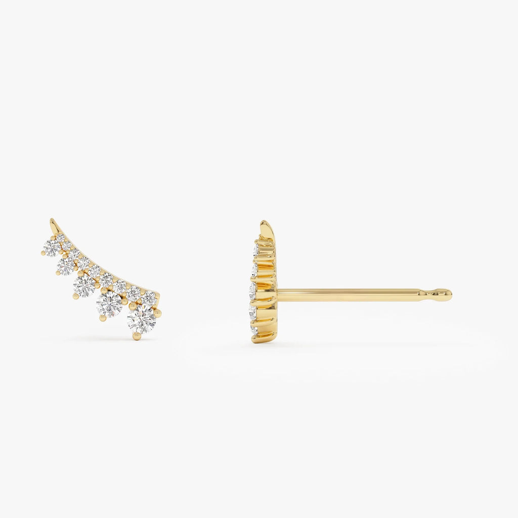 14k Gold Diamond Round Cut Graduating Ear Climber Stud Earrings 0.31 ctw
