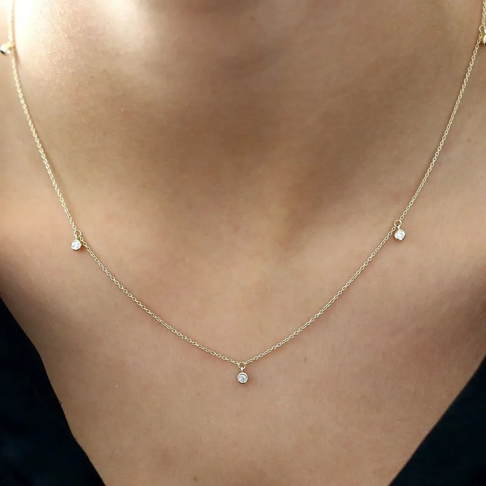 14K Gold 5 Diamond Dangle Necklace Elegant Everyday Sparkle