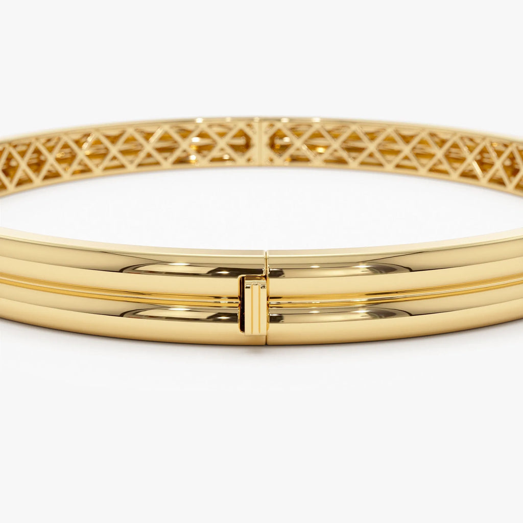 14K Solid Gold Wide Double Row Dome Bangle Bracelet