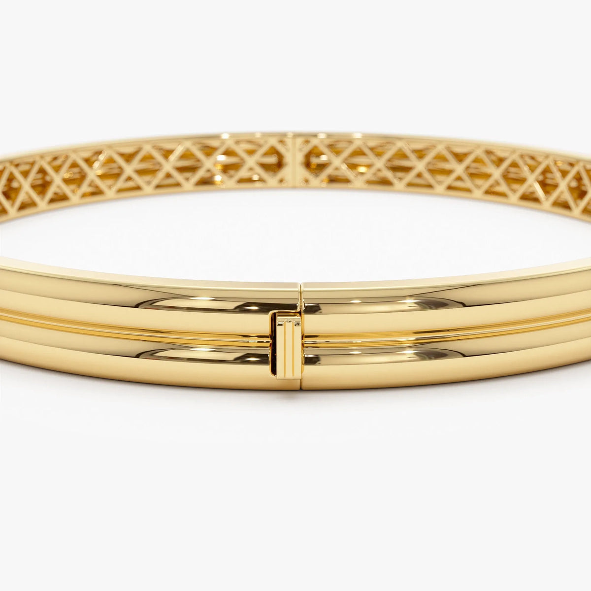 14K Solid Gold Wide Double Row Dome Bangle Bracelet