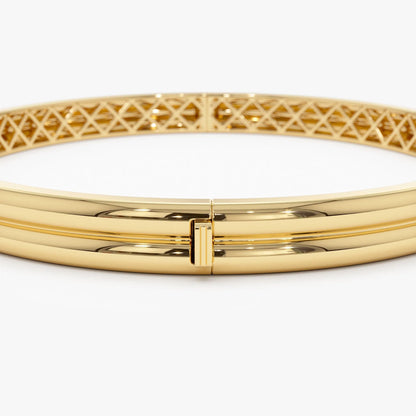 14K Solid Gold Wide Double Row Dome Bangle Bracelet