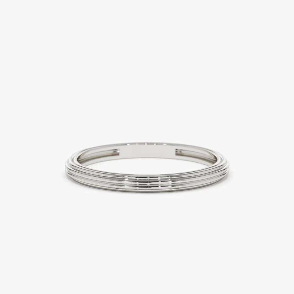 14K Solid Gold 2mm Multi Lined Minimalist Wedding Band Ring