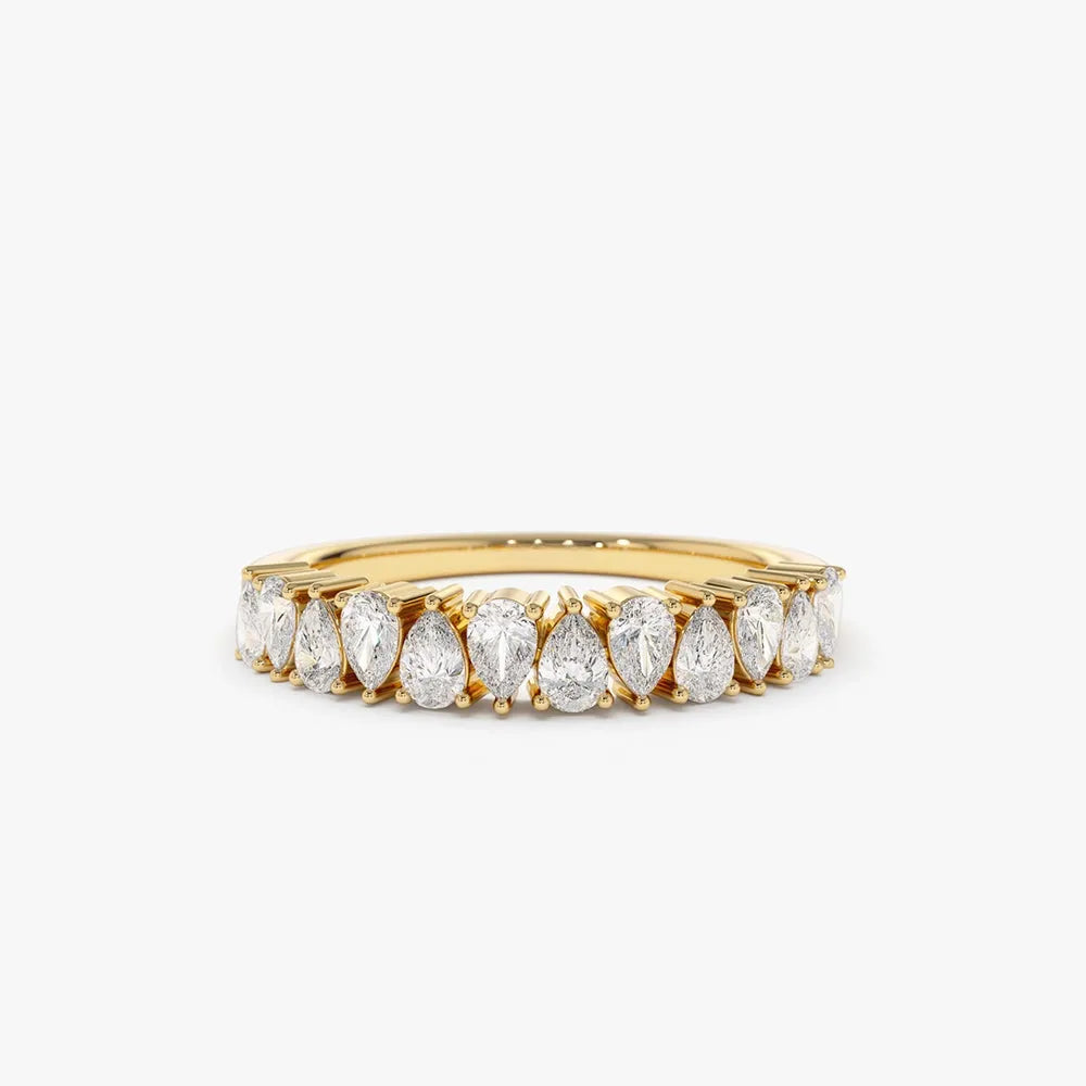 14k Gold 0.67 Carat Pear Shape Diamond Half Eternity Prong Setting Band