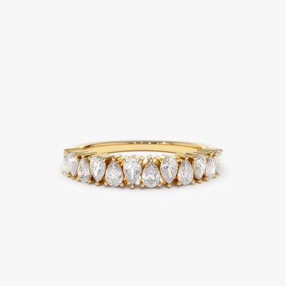 14k Gold 0.67 Carat Pear Shape Diamond Half Eternity Prong Setting Band