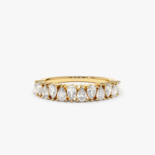 14k Gold 0.67 Carat Pear Shape Diamond Half Eternity Prong Setting Band