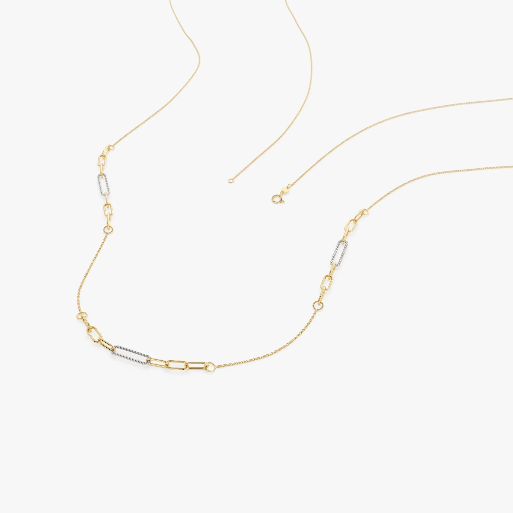 14k Solid Gold Two Tone Rope and Paperclip Link Layering Necklace