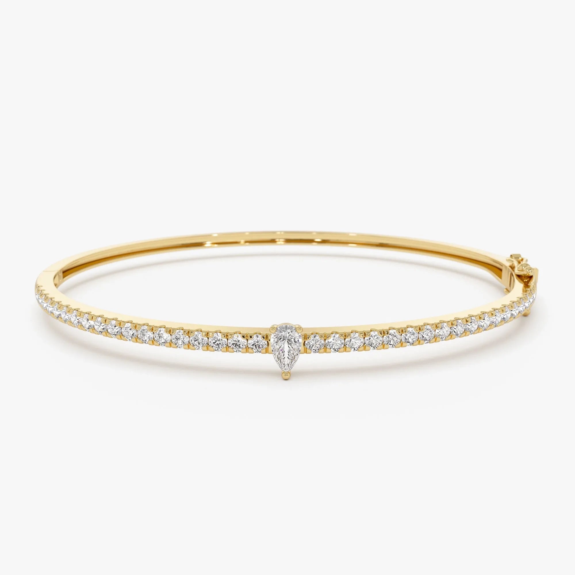 14K Solid Gold 1.05 CTW Pear and Round Diamond Bangle