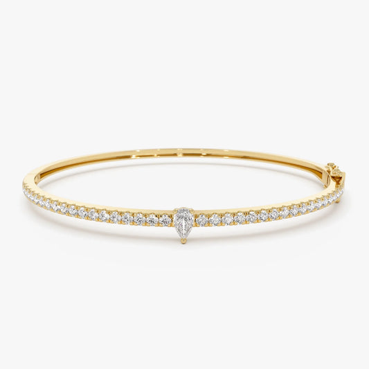 14K Solid Gold 1.05 CTW Pear and Round Diamond Bangle