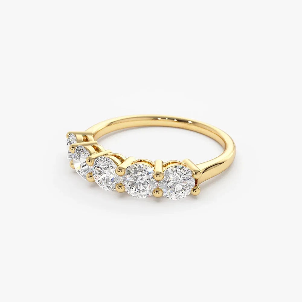 14k Gold Round Diamond 1ctw Five Stone Shared Prong Wire Basket Ring