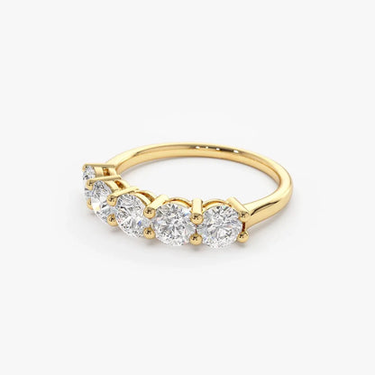 14k Gold Round Diamond 1ctw Five Stone Shared Prong Wire Basket Ring