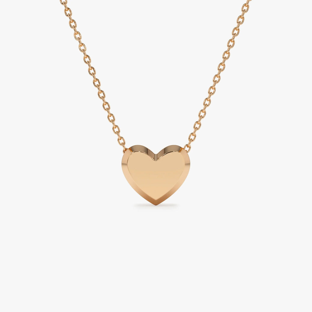 14k Solid Gold Puffed Heart Slider Pendant Necklace