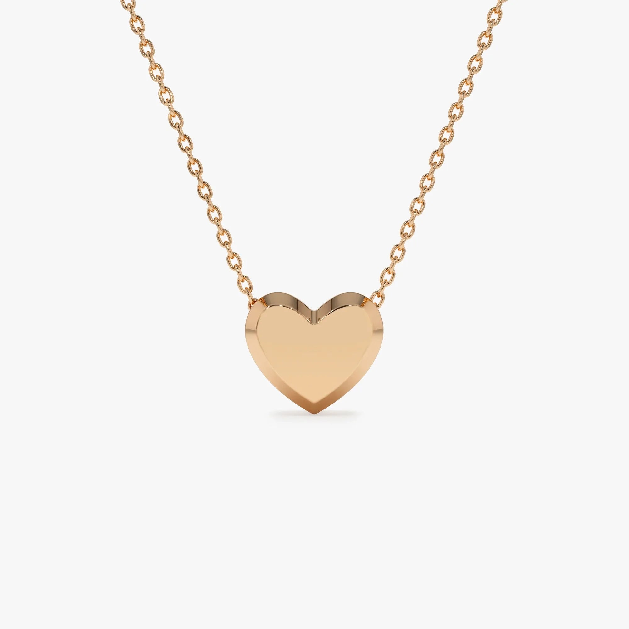 14k Solid Gold Puffed Heart Slider Pendant Necklace