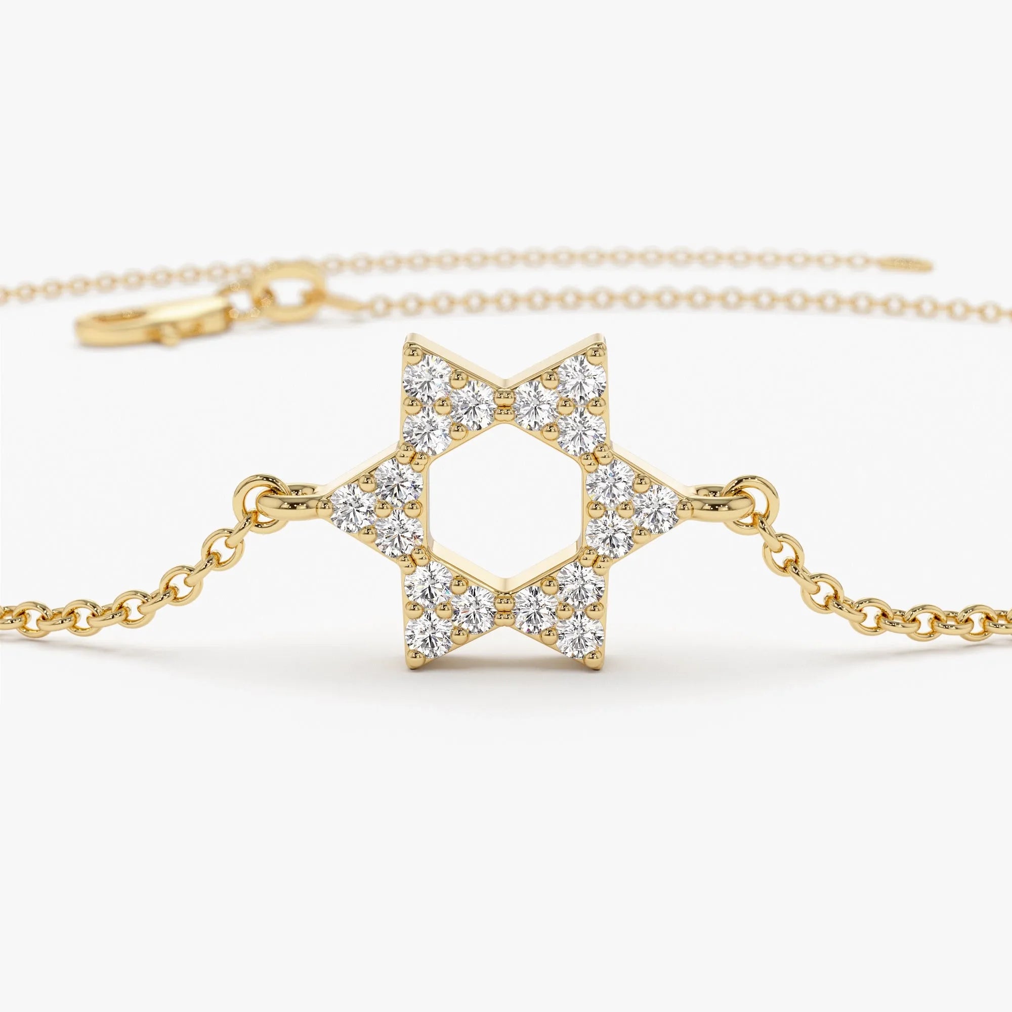 14K Solid Gold 0.065 CTW Round Diamond Star of David Bracelet