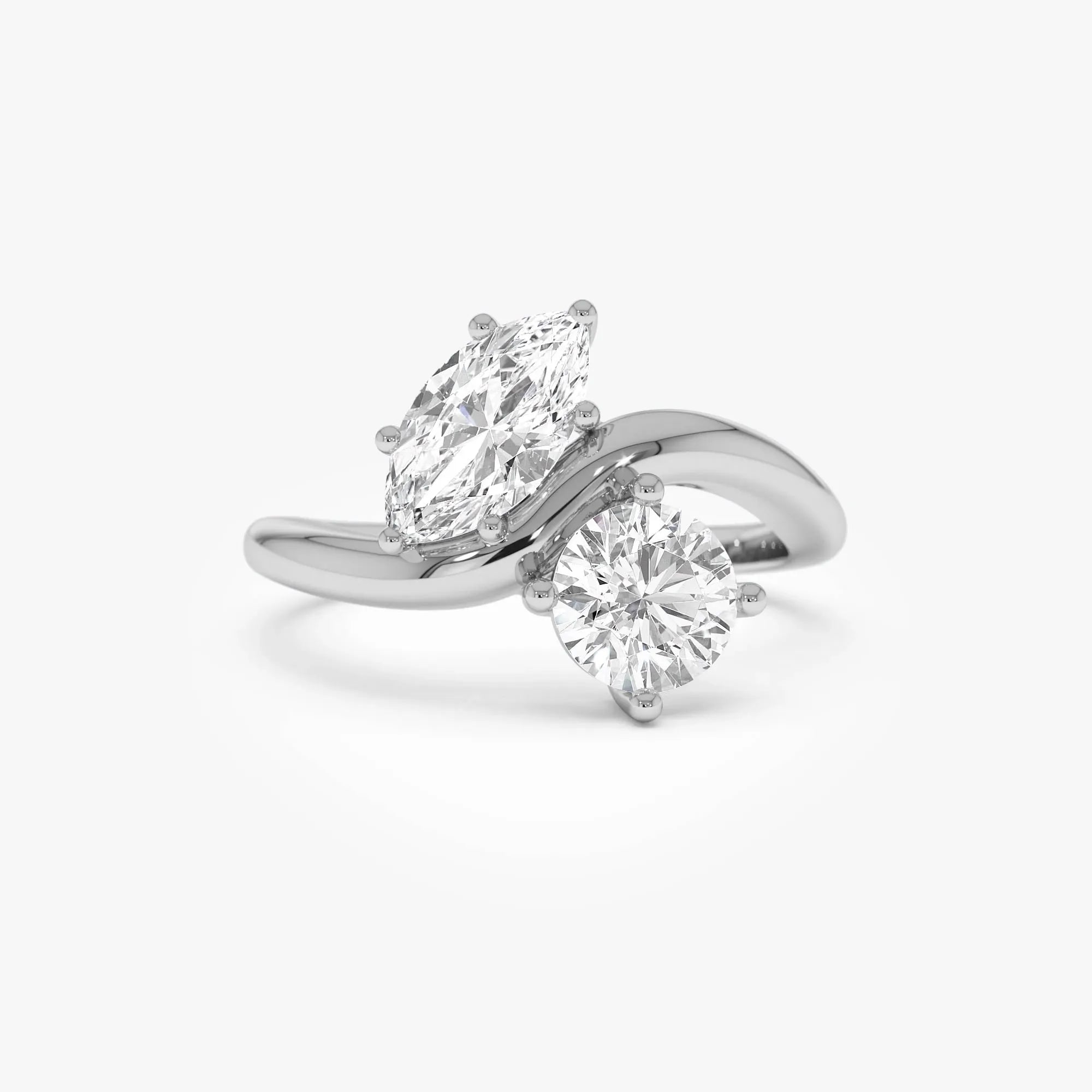 14K Gold Lab Grown Diamond Marquise and Round 1.50 CTW Two Stone Toi et Moi Ring