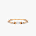 14k Solid Gold Baguette and Round Diamond 0.09ctw Horizontal Channel Set Ring