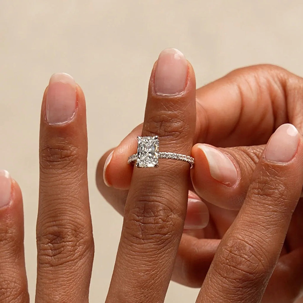 14k Gold Lab Grown Diamond Radiant Cut Ring Pavé Hidden Halo 2.45 CTW