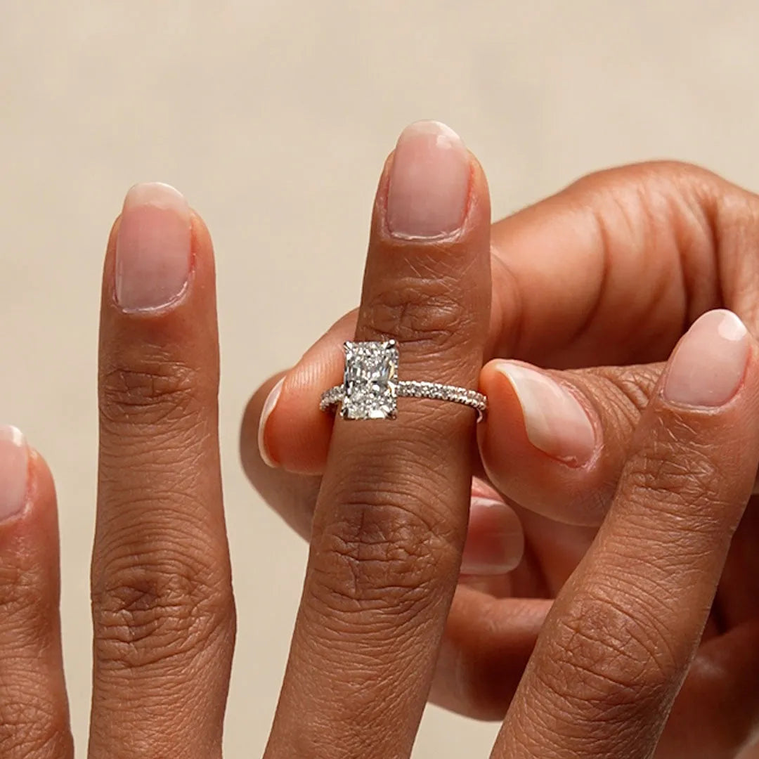 14k Gold Lab Grown Diamond Radiant Cut Ring Pavé Hidden Halo 2.45 CTW