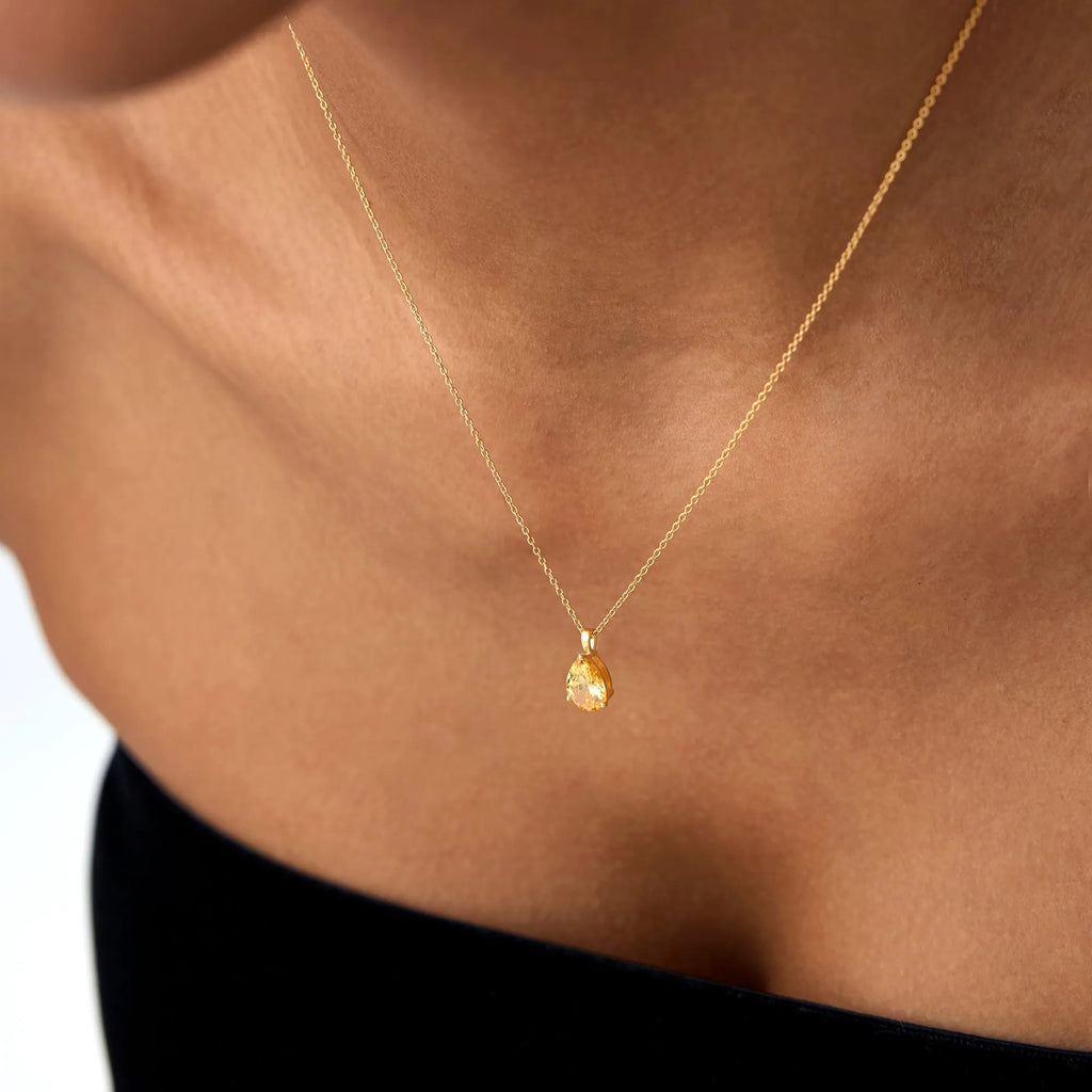 14k Solid Gold Citrine Pear Shaped Solitaire Necklace 0.60 Carat