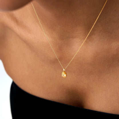 14k Solid Gold Citrine Pear Shaped Solitaire Necklace 0.60 Carat