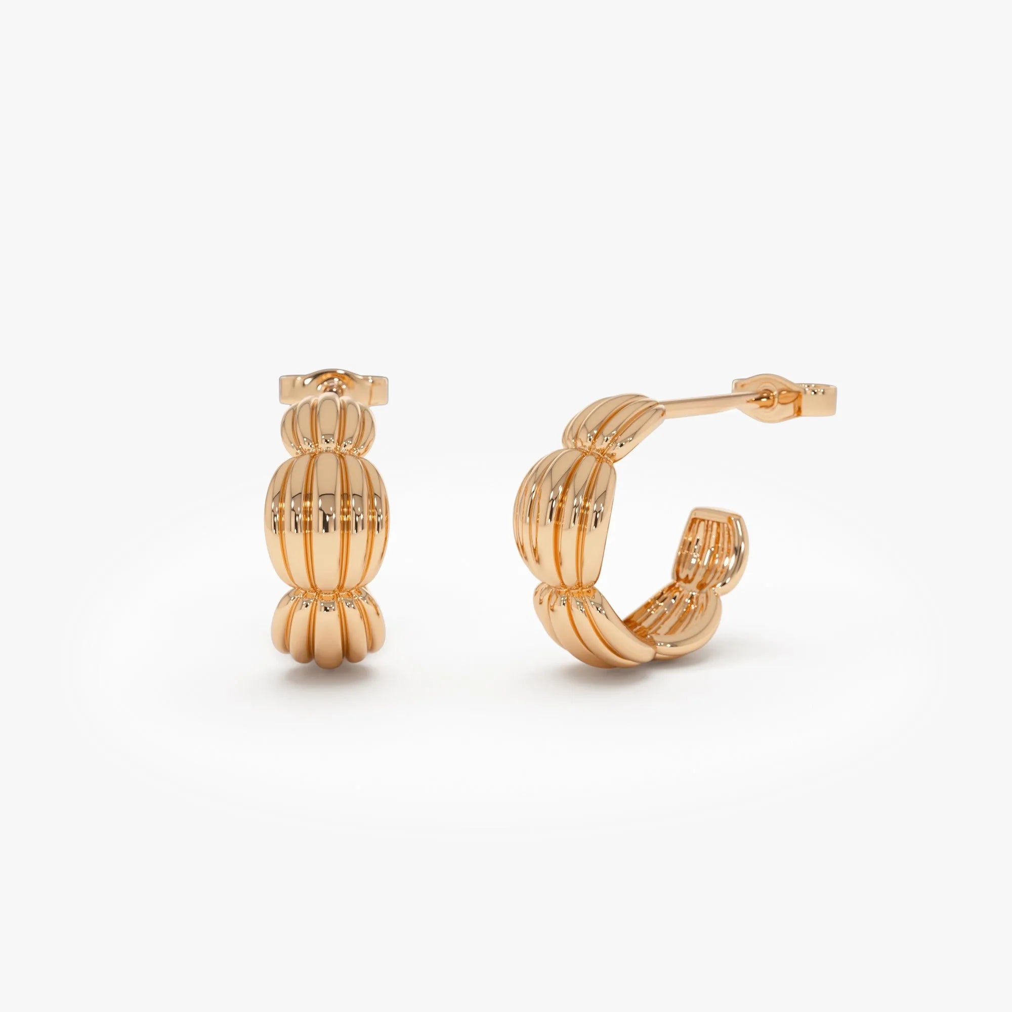 14k Solid Gold Ribbed Dome Hoop Earrings 11mm Inner Diameter 6mm Width