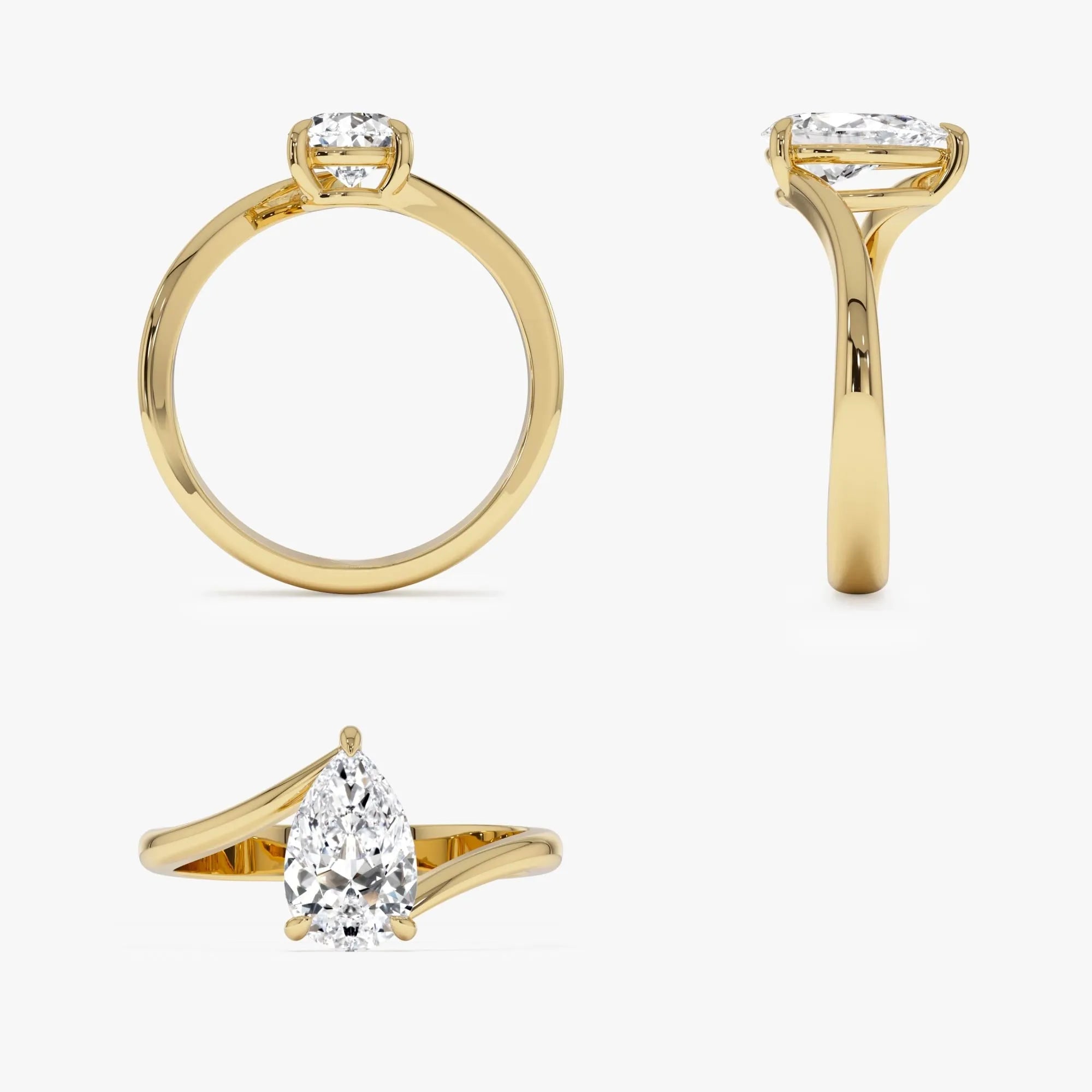 1.00 Ctw 14k Gold Pear Shape Lab Grown Diamond S Setting Engagement Ring