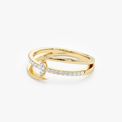 14k Gold Diamond Marquise Cut Double Band Pave Ring 0.23 ctw